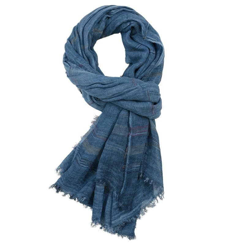 Bufanda a rayas de algodón y lino invierno hombre color sólido 4