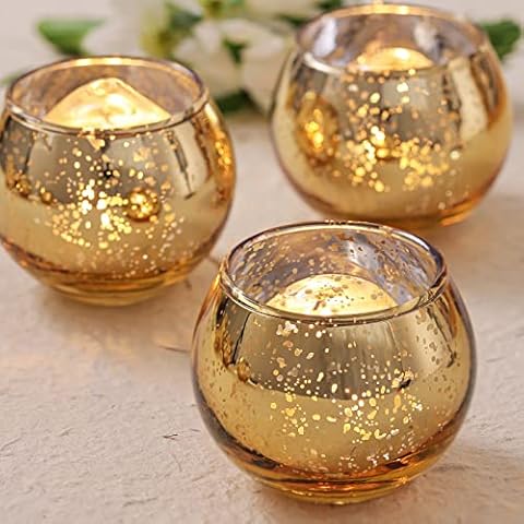 Volens 24PCS Gold Votive Candle Holders for Table Centerpieces, Round Mercury Glass Candle Holders Bulk for Wedding, Birthday, Anniversary, Parties, and Holiday Decorations Cover
