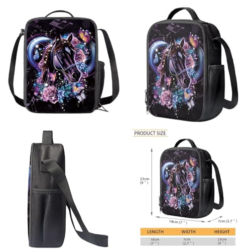 Xoenoiee Horse Butterfly Floral Music Pattern 3Pcs Backpack and Lunch Bag Set for Kids School Bag Junior Teens Bookbag Lightweight Schoolbag Bag Pack 3 in 14