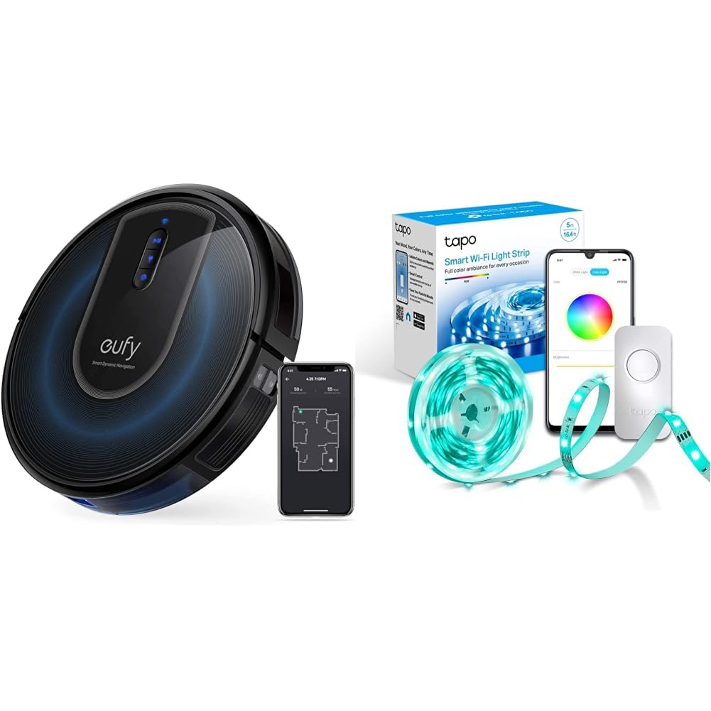 eufy eufy RoboVac G30 Robot Vacuum Cleaner with Smart Dynamic Navigation 2.0, 2000 Pa Strong Suction & Tapo Smart LED Light Strip, 5m, WiFi App Control RGB Multicolour LED Strip