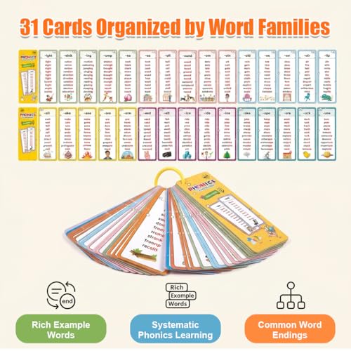 Image of PATPAT Phonics Flash Cards 31 Sheet, 600 English Examples