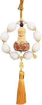 MagiDeal Buddha Statue Car Rearview Mirror Charm Pendant Car Hanging Decoration Auto Interior Dangle Feng Shui Decor Dangling Ornament, Yellow, 9.5cmx9cm