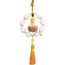 MagiDeal Buddha Statue Car Rearview Mirror Charm Pendant Car Hanging Decoration Auto Interior Dangle Feng Shui Decor Dangling Ornament, Yellow, 9.5cmx9cm