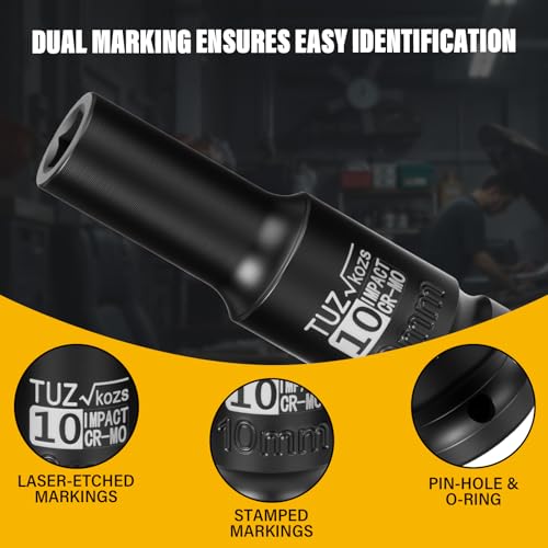 Image of 1 /2 Inch Drive 10mm Deep Metric Impact Socket,CR-MO,6 Point Radius Corner Design,Square Chamfered Opening,Axle Nut Impact Grade Socket for Easy Removal