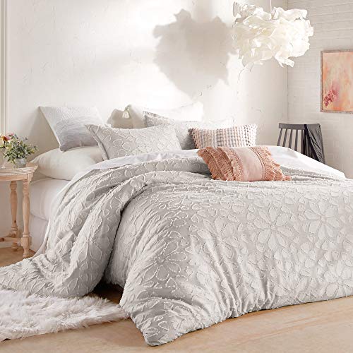 Peri Home 100% Cotton Face Microfiber Reverse Clipped Jacquard Floral 3-Piece Comforter And Sham Set, Full/Queen, Natural #TOP3