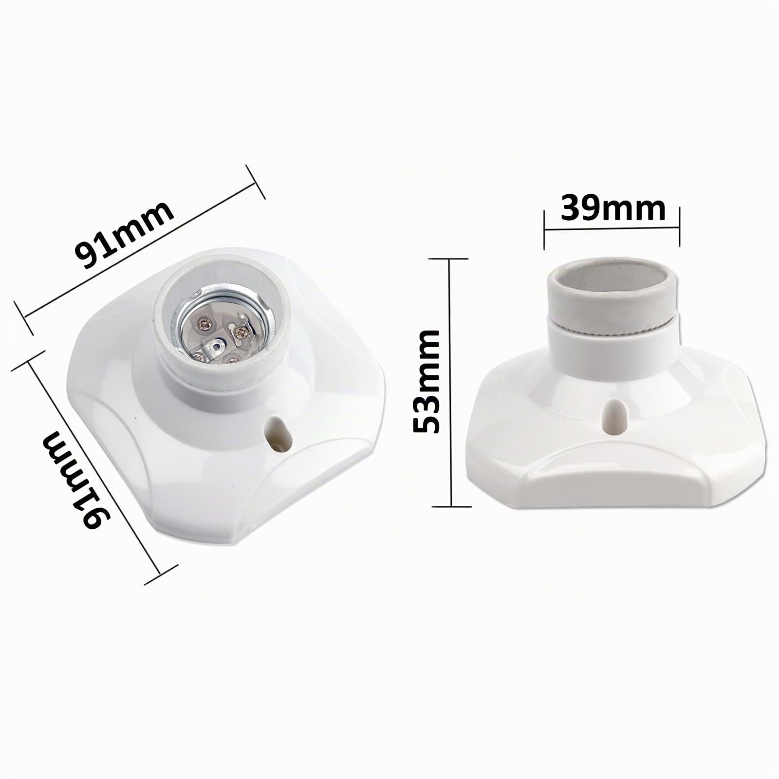 Portalámparas Techo E27 para Bombillas LED Grande, 230V, Casquillo E27 Pared Base sin Cable, Portalamparas Cuadrado Blanco para Luz de Techo, Luz de Garaje (sin bombilla ni tornillo)