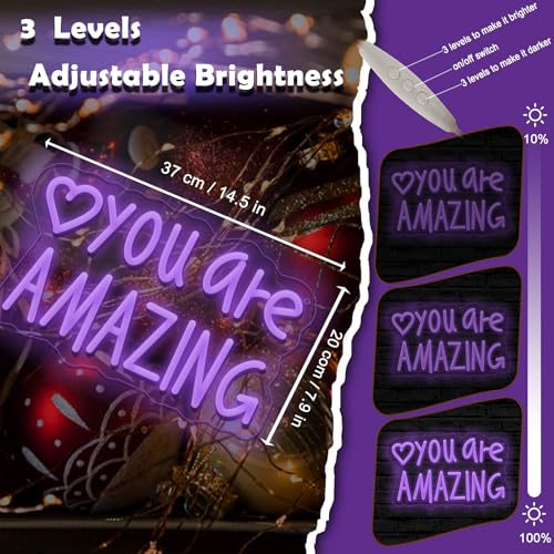 Image of You Are Amazing Neon Sign,Classroom Teen Room Wall decorations | Silicone Light Strips, Acrylic Sheets,USB Interface,Size: 13.6 in* 8.4 in,Wall Decorations in Classrooms and Teengirls' Rooms