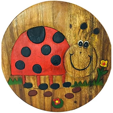 My Family House Children Wooden Stool with Ladybird Pattern - Strong and Sturdy - H26 cm x W26 cm x D26 cm Cover