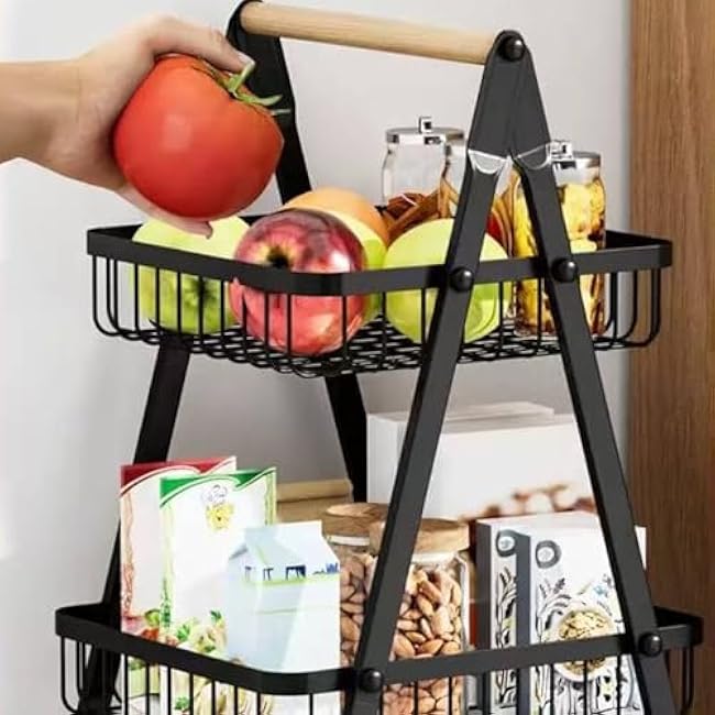 3/4-Tier Fruit Basket,Desktop Storage Organizer,Pull-Out Kitchen Storage Rack,Multi-Functional Storage Trolley for Office, Living Room, Kitchen, Movable Storage Organizer with Wheels,Black (4-Tier)-C1hih1k7