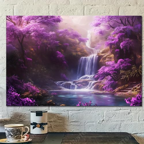 Scène de forêt avec cascade toile de 80x160cm sans cadre floral