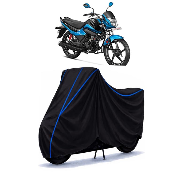 Image of Hero Super Splendor New BS6 Bike Cover Water Resistant Universal Motorcycle Rain | Heavy Duty UV Protection, Dust, Scratch Indoor Outdoor All Weather with Black Blue Piping Elastic