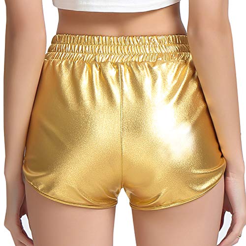 Image of Perfashion Women's Metallic Shiny Shorts Sparkly Hot Yoga Outfit
