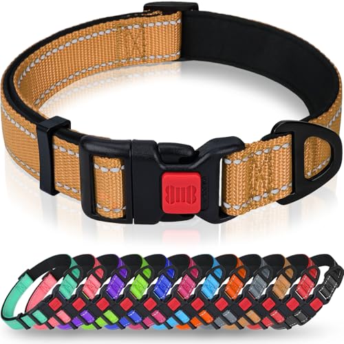 Taglory collare per cani, Imbottito Nylon Regolabile Traspirante Riflettente Collari per Cani di Taglia Grande, Marrone