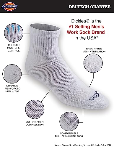 Dickies Men's Dri-Tech Moisture Control Quarter Socks Multipack, Solid White (12 Pairs), Shoe Size: 6-12 #TOP1