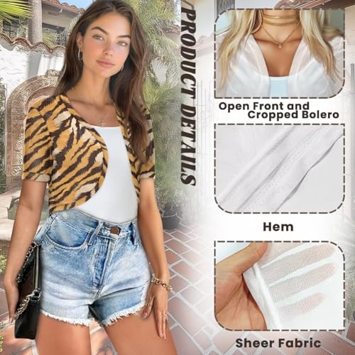 Image of Women's Shrug Short Sleeve Bolero Open Front Knit Party Tulle Cardigan Cropped Cardigan Shoulder Cover Up