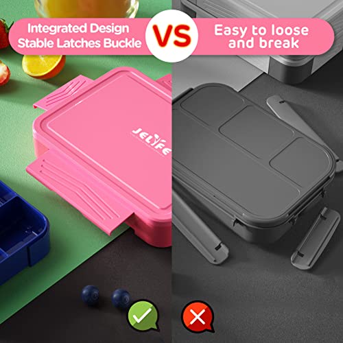 Jelife Kids Bento Box Lunch Box - 1450ml Leakproof 6 Compartments Bento Lunchbox Kids Lunch Boxes with Food Utensils for Back to School, Book-Style Lunch Snack Containers for Toddler Daycare, Pink - Image 4