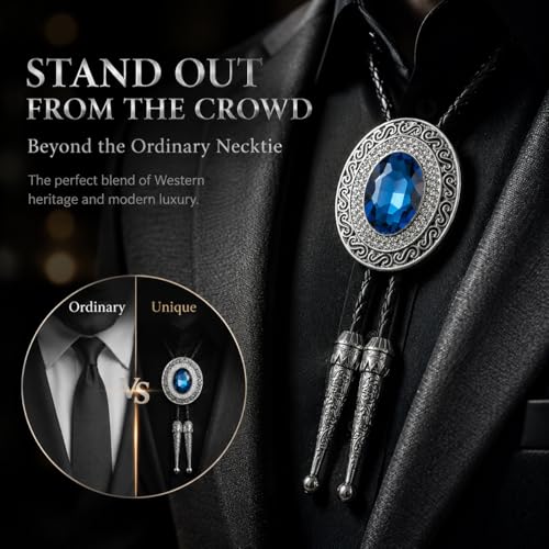 Image of Western Bolo Tie Cowboy Bolo Ties Rhinestone Necklace Bola Tie for Men Women