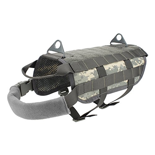 Outry Tactical Dog Training Harness MOLLE Vest with Pulling Handle, 4 for Both