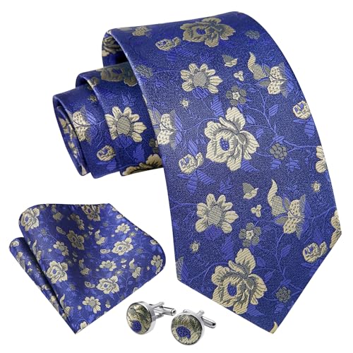 Image of Enlision Ties for Men Floral Tie Handkerchief Cufflinks Set Formal Flower Classic Mens Necktie & Pocket Square Wedding