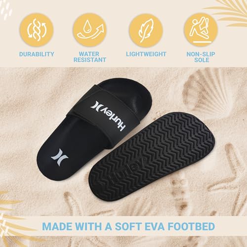 Image of Hurley Kids NAIA Slides Adjustable Strap Slip-On Sandals Indoor and Outdoor EVA Footbed Shower Slides for Girls and Boys