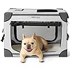 EHEYCIGA Collapsible Dog Crate 26 Inches, Portable Travel Crate for Small Dogs, Soft Foldable Pet Kennel with 4-Door Mesh Windows Indoor & Outdoor, Grey