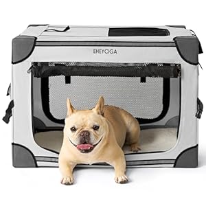 EHEYCIGA Collapsible Dog Crate 26 Inches, Portable Travel Crate for Small Dogs, Soft Foldable Pet Kennel with 4-Door Mesh Windows Indoor & Outdoor, Grey