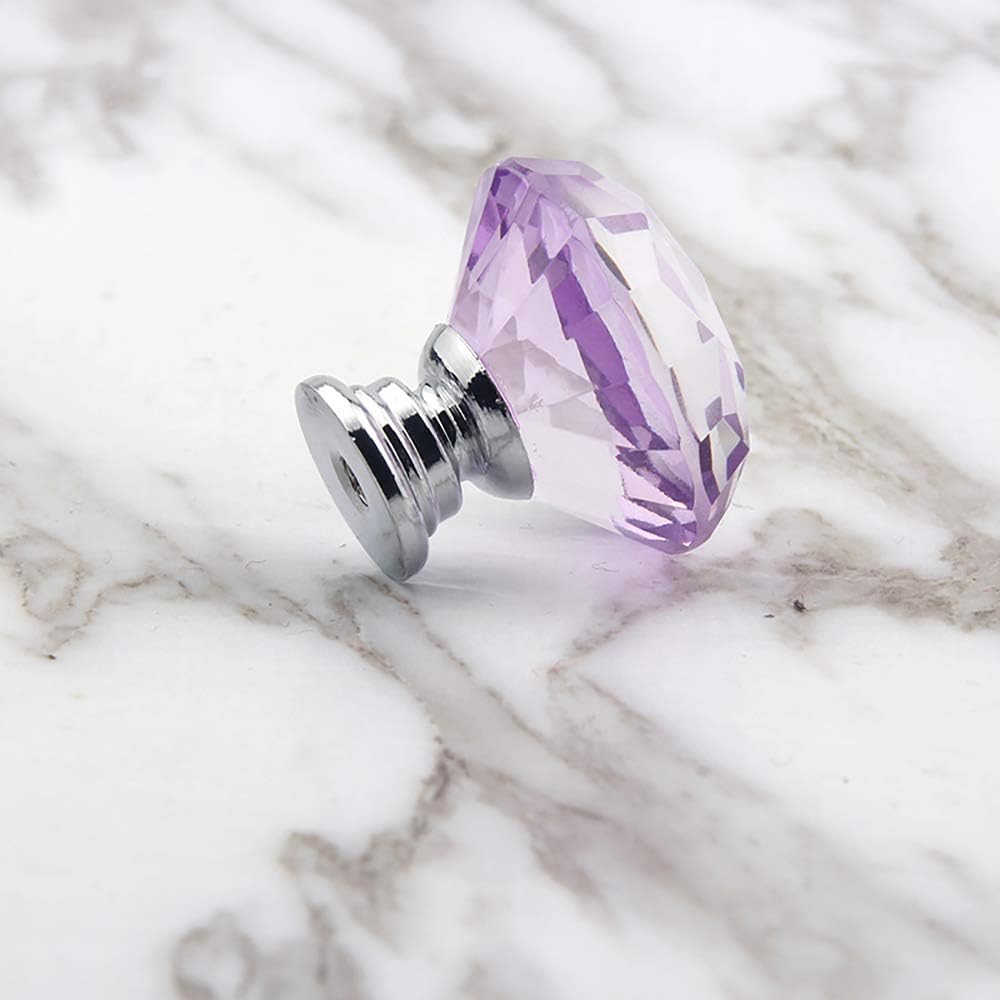 8 Pcs Purple Crystal Glass Cabinet Knobs Pulls, 30mm Diamond Decorative Kitchen Cabinet Handles for Dresser Drawer, Bedroom Wardrobe Pulls Bathroom Desk Knobs (8Pcs, Purple)