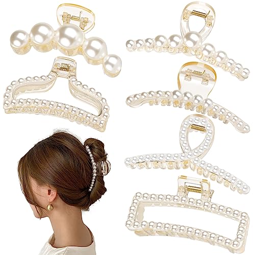 Leezmark Pearl Hair Claw Clips, pinzas grandes para cabello fino, grueso, rizado o largo, clips blancos para cabello para mujeres y niñas miniatura 1