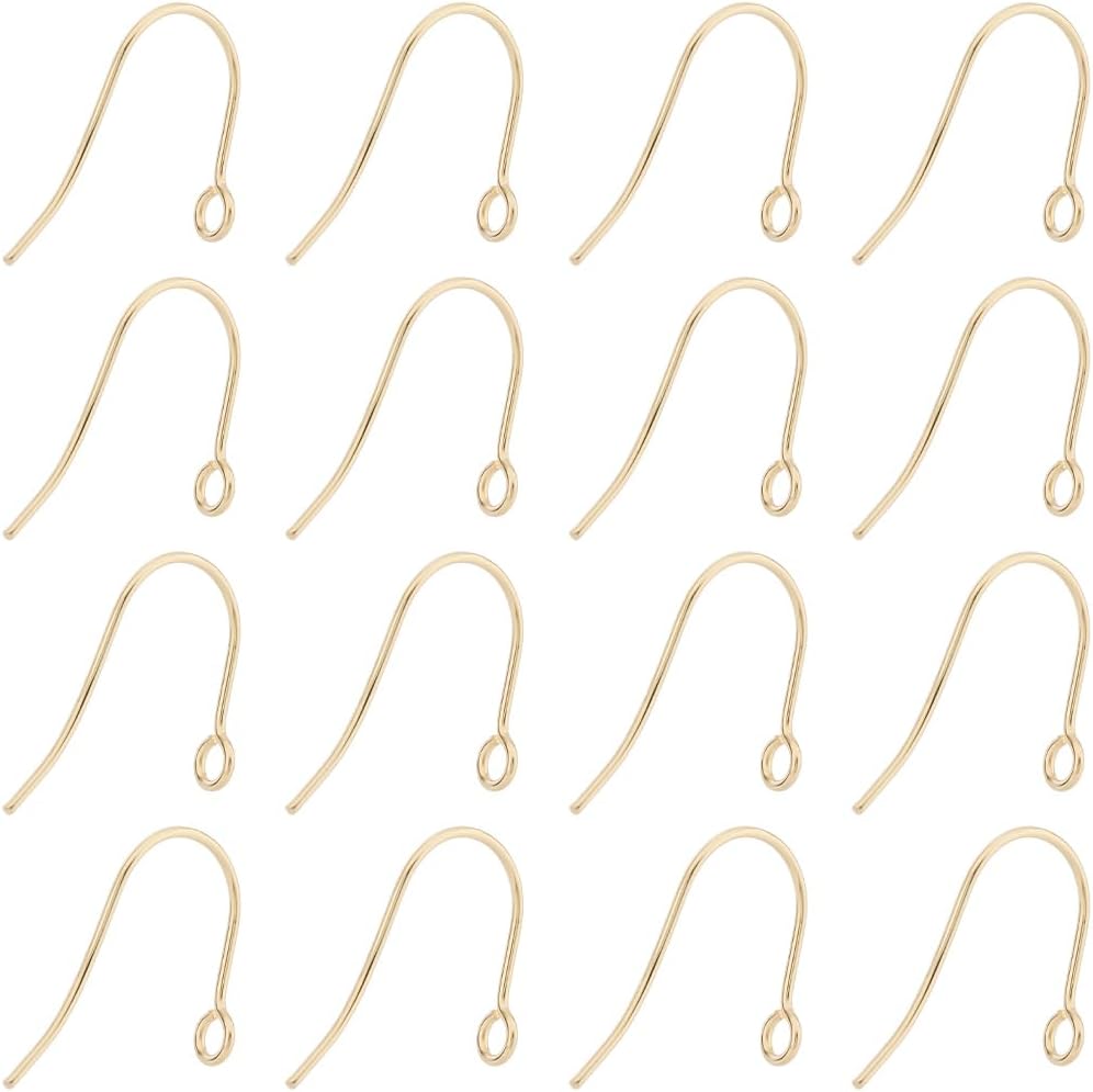 Beebeecraft 1 Box 200Pcs Earring Hooks 18K Gold Plated 316 Surgical Stainless Steel Ear Wire with Hole for Jewelry Making DIY Earwires Supplies