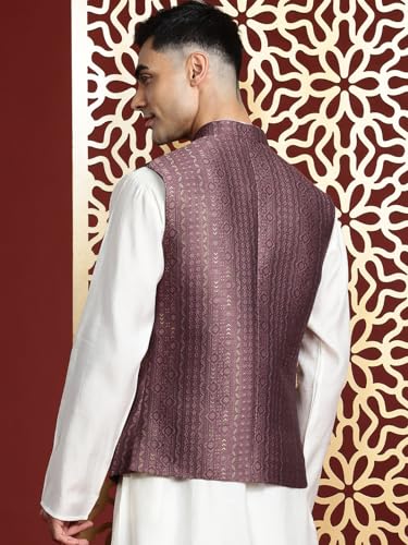 Image of MANQ Men's Kurta With Churidar & Ethnic Motifs Nehru Jacket Set For Wedding, Festival & Formal Occasions