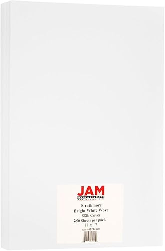 JAM PAPER Ledger - Cartulina 836ozm 25 algodón 250 hojas color blanco brillante