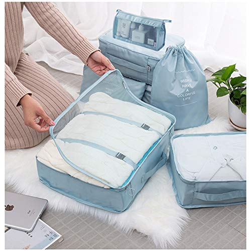 Image of Travel Packing Cubes, Toifucos Multifunction 8pcs /set Luggage Organiser Compression Suitcase Essential Bag, Blue