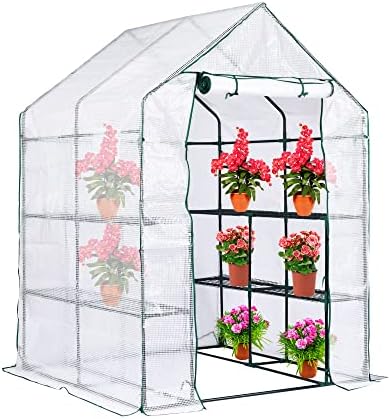 DECOHS Walk-in Greenhouse Replacement Cover with Roll-Up Zipper Door -56x56x76 inch PE Greenhouse Cover for Outdoor Plant Gardening Plants Cold Frost Protection Wind Rain Proof(Frame Not Include)