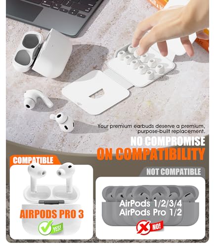 Image of 5 Pairs Replacement Ear Tips for AirPods Pro 3 (X-Small) | Foam-Infused Hybrid Silicone Eartips for AirPods Pro 3 Ear Tips Accessories with Cleaning Pen & Storage Box