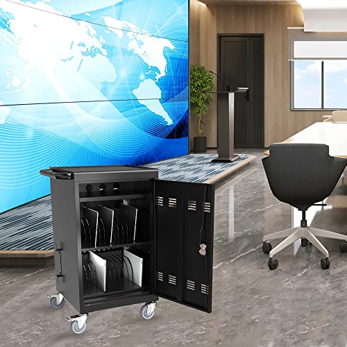 Tioply Laptop Charging Cart, 32 Device Tablet Storage Carts For Ipad Up To 16-Inch Screen Size, Mobile Charging Station For Classroom, With Cord Organizer, Front And Back Access Locking Cabinet Black #TOP6