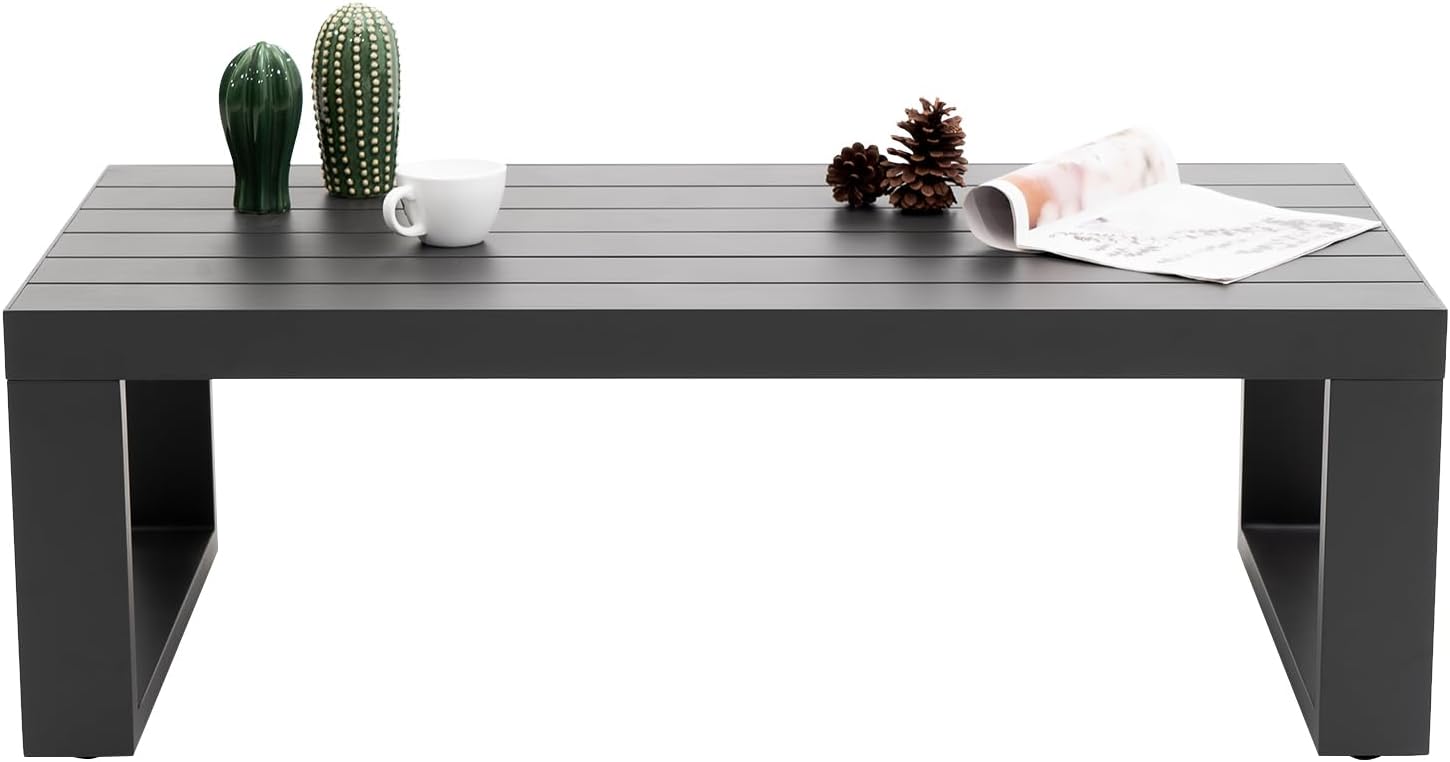 Patio Coffee Tables All-Weather Outdoor Aluminum Rectangle Coffee Table Outdoor Furniture for Garden, Balcony, Grey