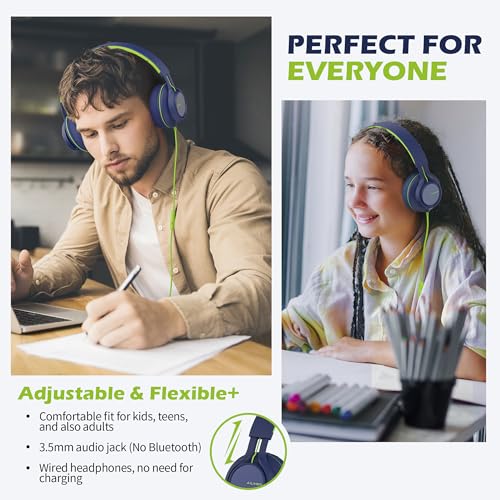Image of AILIHEN C8 Headphones Wired, On-Ear Headphones with Microphone and Volume Control, Corded 3.5mm Headset for Boys Girl School Smartphones Chromebook Laptop Computer Tablets Airplane Travel (Blue Green)
