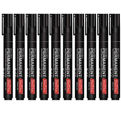 Image of Soni Officemate Permanent Marker| Pack of 10 (Black) |Refillable | Waterproof & Fade-Resistant | 4.43 mm Bullet Tip | Multi-Surface Use | Bold Marker | Refillable & Waterproof | Quick Dry Alcohol Ink Markers