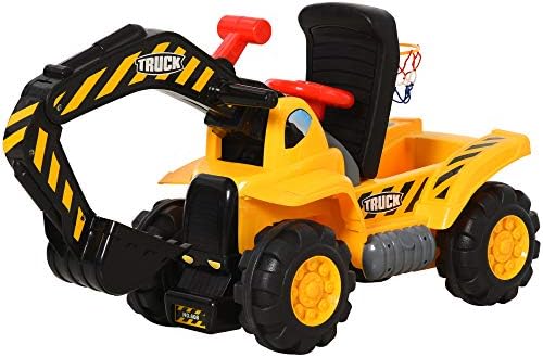 HOMCOM Kids Ride On Excavator Digger w/ Storage Basketball Net Steering NO POWER Wheel Vehicle Truck Toy