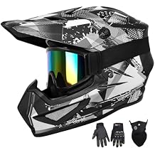 Youth Kids Motocross Helmet, Adult ATV Dirt Bike Helmet with Goggles Gloves & Mask Quick, Full Face Motorcycle Helmet with Quick Release Buckle DOT Certified