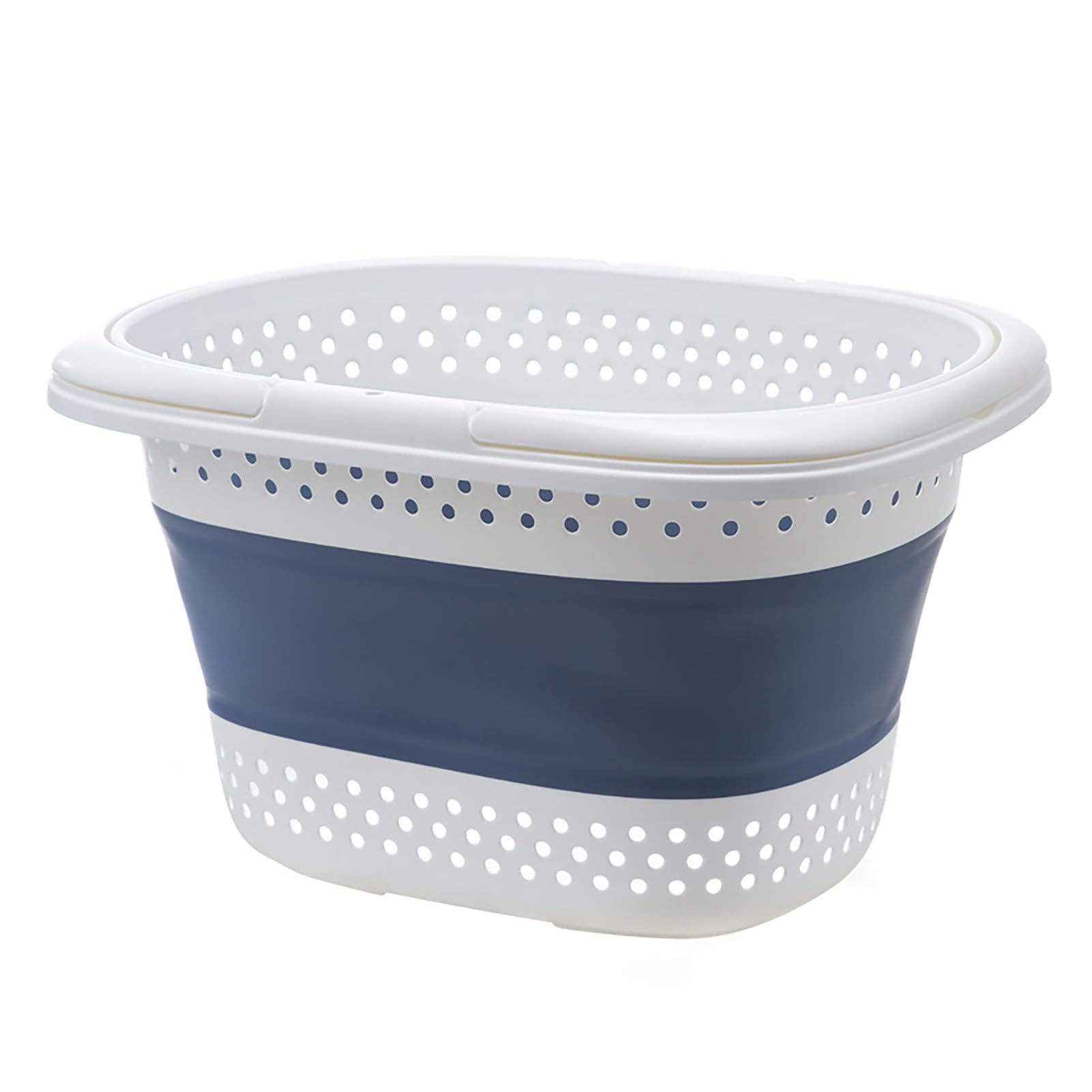 EMUKOEP Cesto Portabiancheria Pieghevole Traspirante con Doppio Manico per Riporre la Casa 15,4 X 20,1 X 11,8 Pollici (Blu Bianco)