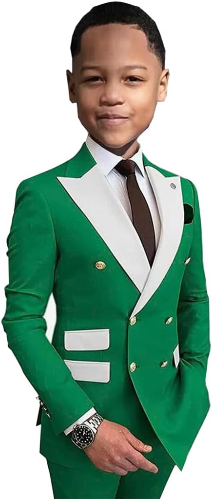 2 PC Suit for Boys Double Breasted Blazer Pants Boys Party Suit Flower Boy Suit for Wedding
