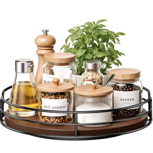 Optish 10" Elegant Lazy Susan, Non-Skid Turntable Spice Organizer, Wooden