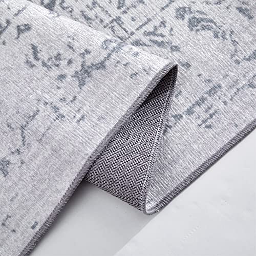 Roomtalks Flatweave Ultra Thin Vintage Persian Round Circle Area Rug 4Ft Non-Slip Heavy Duty Tpr Backed, Ivory Gray Boho Distressed Oriental Throw Rugs For Kitchen Bathroom Entryway Indoor Bedroom #TOP3