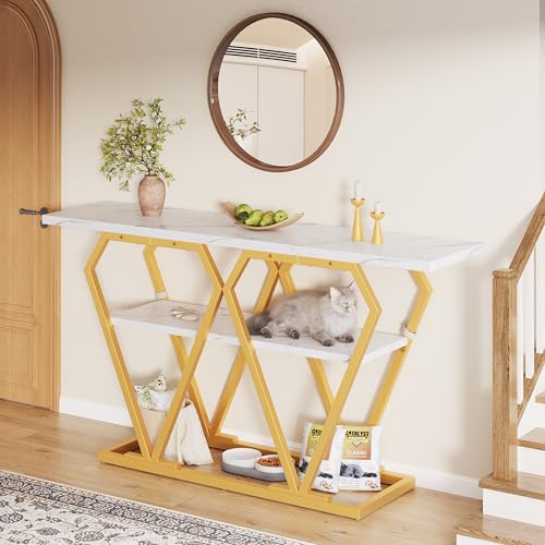 Easexcy Mesa consola (1 pieza) – 120 x 29,5 x 80 cm – Mesa comedor y cocina, mesa de balcón – Mesa de madera con tablero de aspecto de mármol