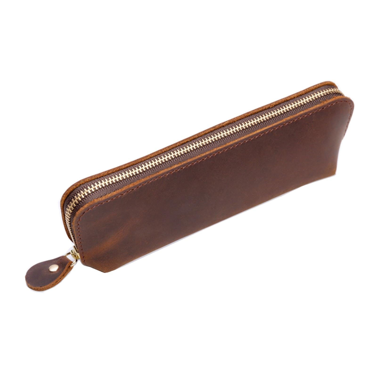 DUMRALBQE Wooden Jewelry Box Creative Vintage Pen Organiser Handmade Zip Leather Pouch for Storage and Organization(Brown)