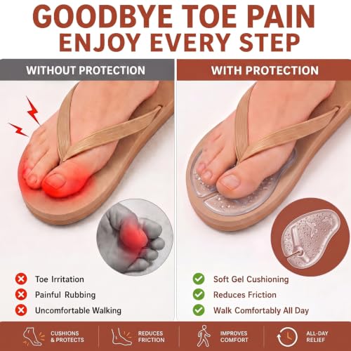Image of 6 Pairs Gel Pads for Thong Sandals Toe Protectors Metatarsal Forefoot Cushion Inserts Foot Pads Non Slip Cushion for Sandals Thong Post Protector of Foot Grip(Clear)