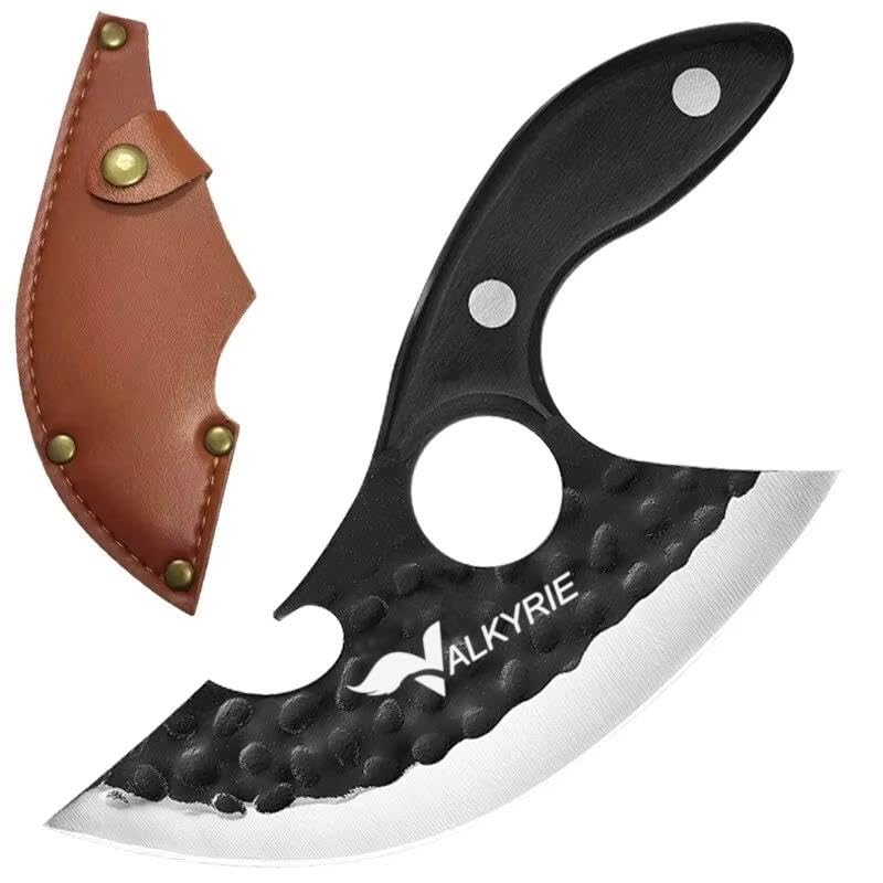 Valkyrie Outdoor Kamp Et Sebze Doğrama Satırı Kılıflı Bıçak Ahşap Saplı Çok Amaçlı Siyah