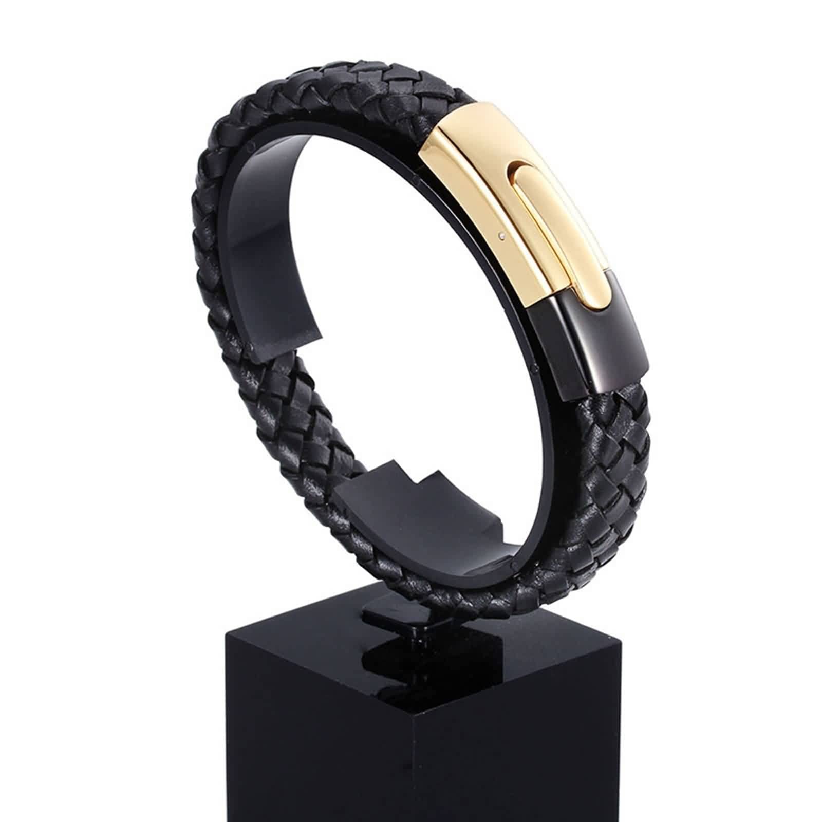 Pulsera de acero inoxidable, pulsera de cuero para hombre, hebilla magnética, tejido para mujer