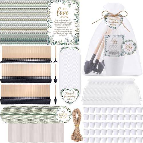 Amyhill 50 Sets Let Love Grow Wedding Favors for Guests Bulk Eucalyptus Seed Packets, Mini Flower Pots, Gardening Tools for Bridal Shower Wedding Party Gifts(Bridal, White)